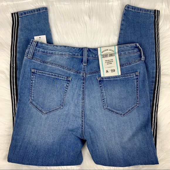 🔥MAISON JULES🔥RACING-STRIPE DENIM SKINNY BLUE JEANS SIZE 29 NWT - Picture 5 of 6